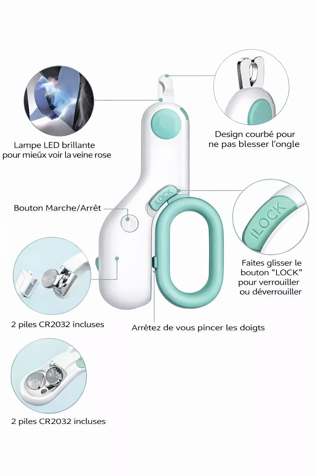Coupe-ongles de précision avec lumière LED