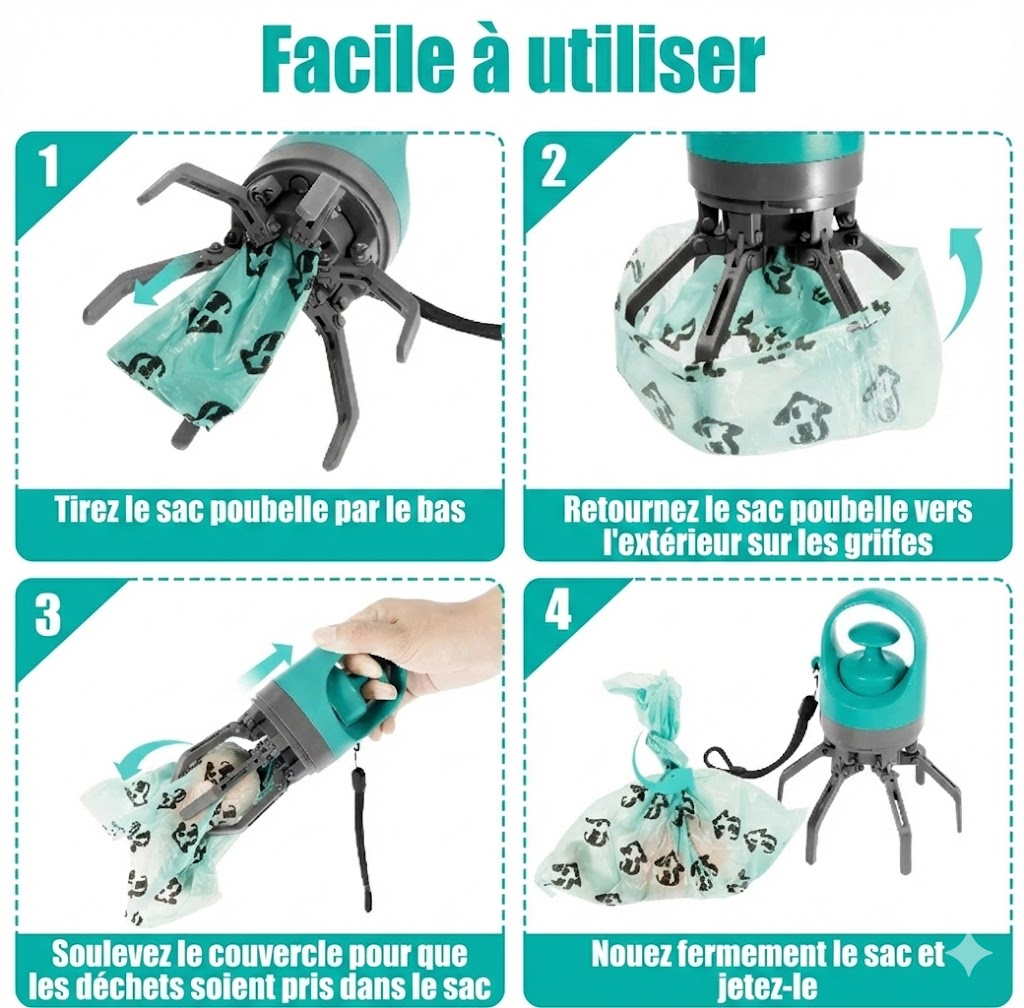 Pelle Ramasse-Crottes Portable avec Distributeur de Sacs