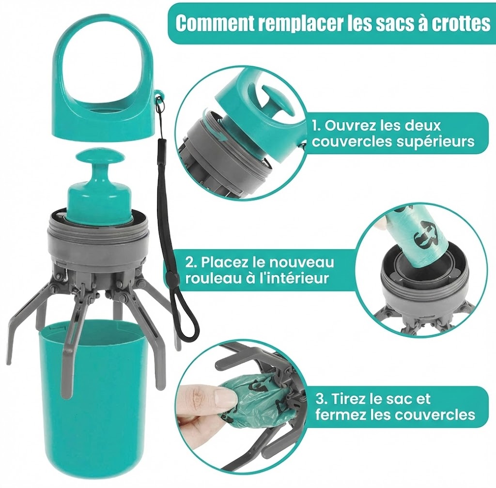 Pelle Ramasse-Crottes Portable avec Distributeur de Sacs